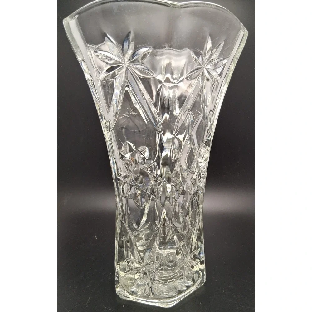 Vintage Hazel Atlas‎ Starburst Pressed Glass Vase 10 in.